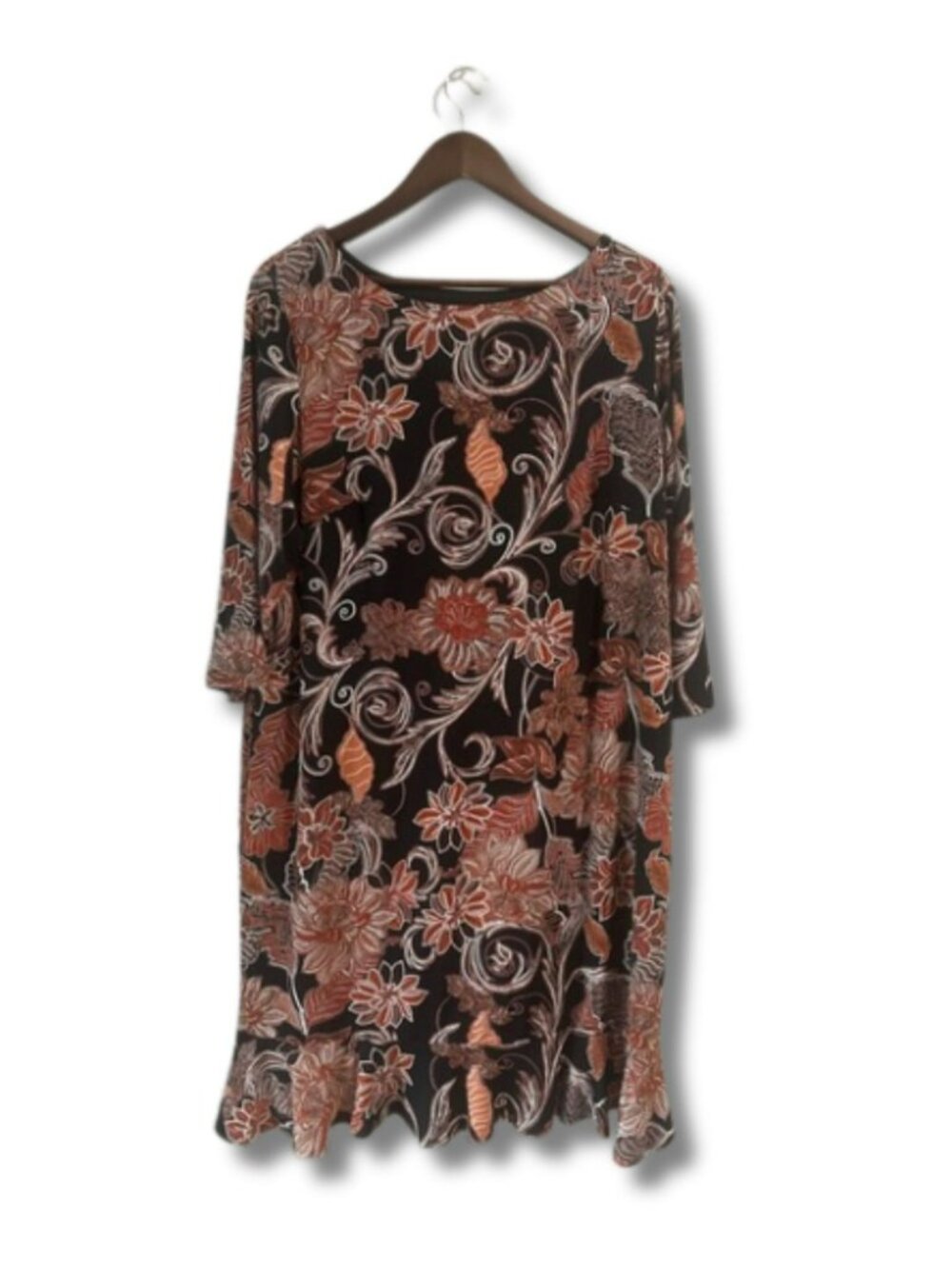 Sandra Darren Floral Paisley Ruffle Hem Shift Dress Fall Plus Size 16W